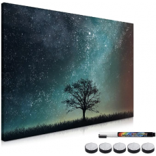 Navaris Magnetic board - Memo board 60 x 40 cm with magnets - Starry night design wall board with marker and kit...