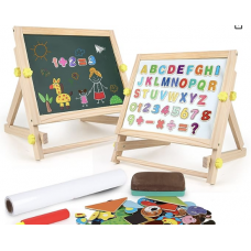 kramow 3 in 1 Children's Easel Board, Double Sided Magnetic Black and White Board Alphabet Puzzle Accessories, Educational Toy...