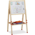 relaxdays White Children's Straight Board and Chalk, Height Adjustable, Wooden Easel, 102-135 x 55 x 52 cm, Nature, M...